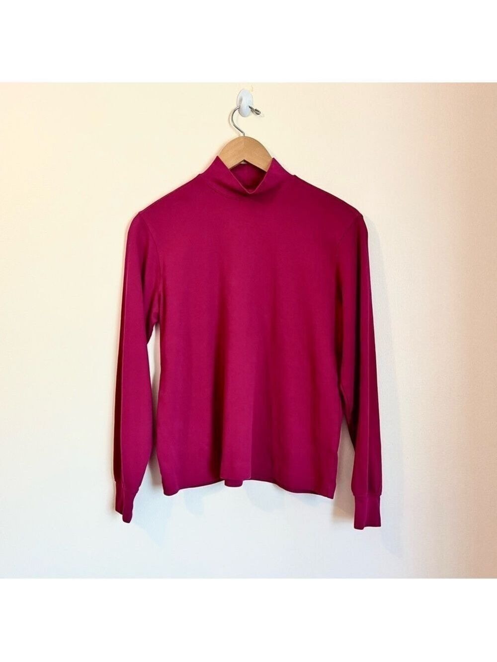 Lands’ End Cotton Mock Neck Top Raspberry Long Sleeve Soft Thick Knit S/P 6–8